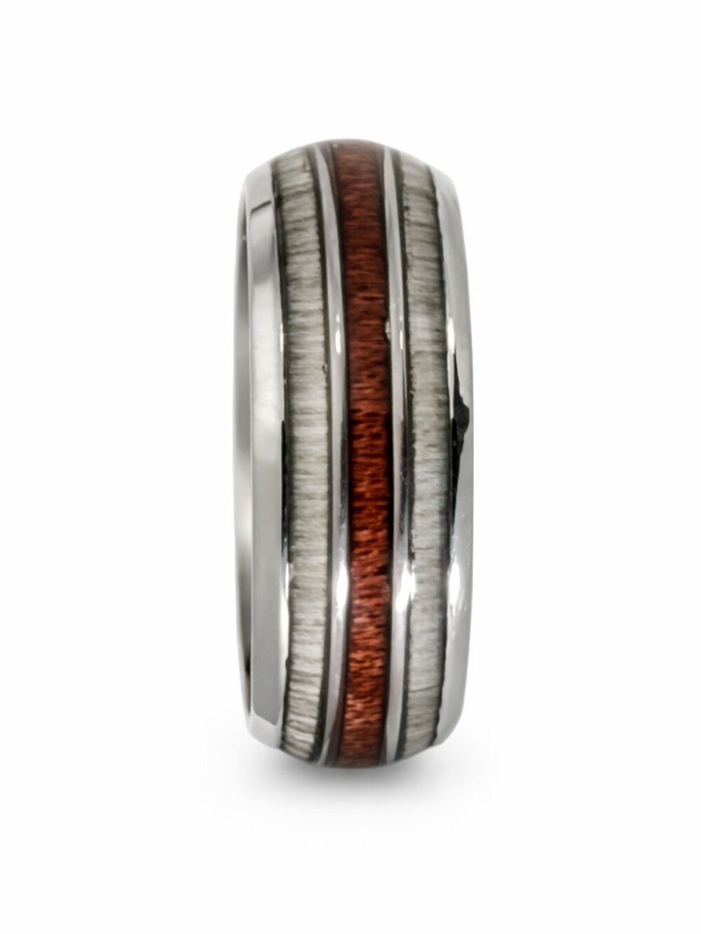 Size 10 Silver Stainless Steel Ring Cream & Wood Grain Inlay Wedding Band